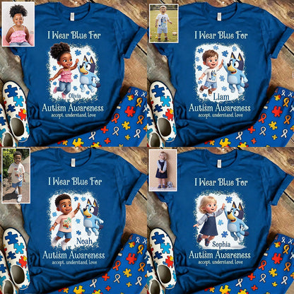 I Wear Blue For - Personalized Autism Awareness All Over Shirt