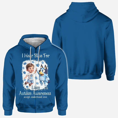 I Wear Blue For - Personalized Autism Awareness All Over Shirt