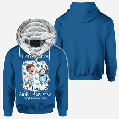 I Wear Blue For - Personalized Autism Awareness All Over Shirt