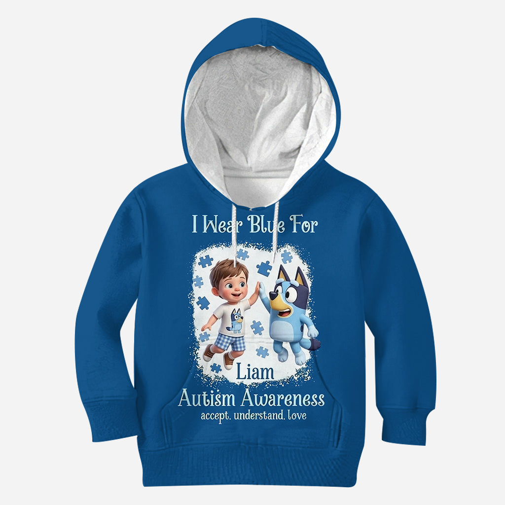 I Wear Blue For - Personalized Autism Awareness All Over Shirt