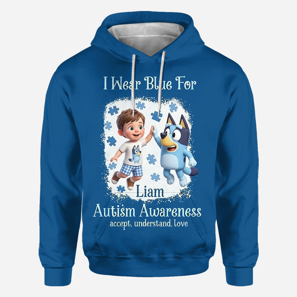 I Wear Blue For - Personalized Autism Awareness All Over Shirt