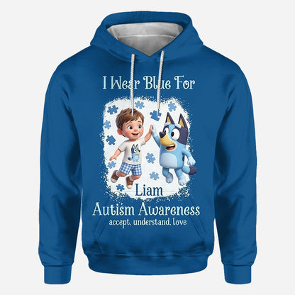 I Wear Blue For - Personalized Autism Awareness All Over Shirt