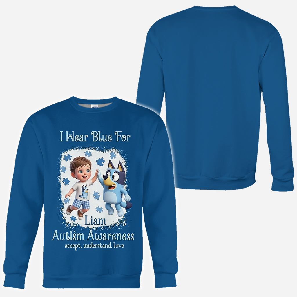 I Wear Blue For - Personalized Autism Awareness All Over Shirt
