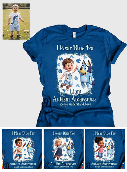 I Wear Blue For - Personalized Autism Awareness All Over Shirt