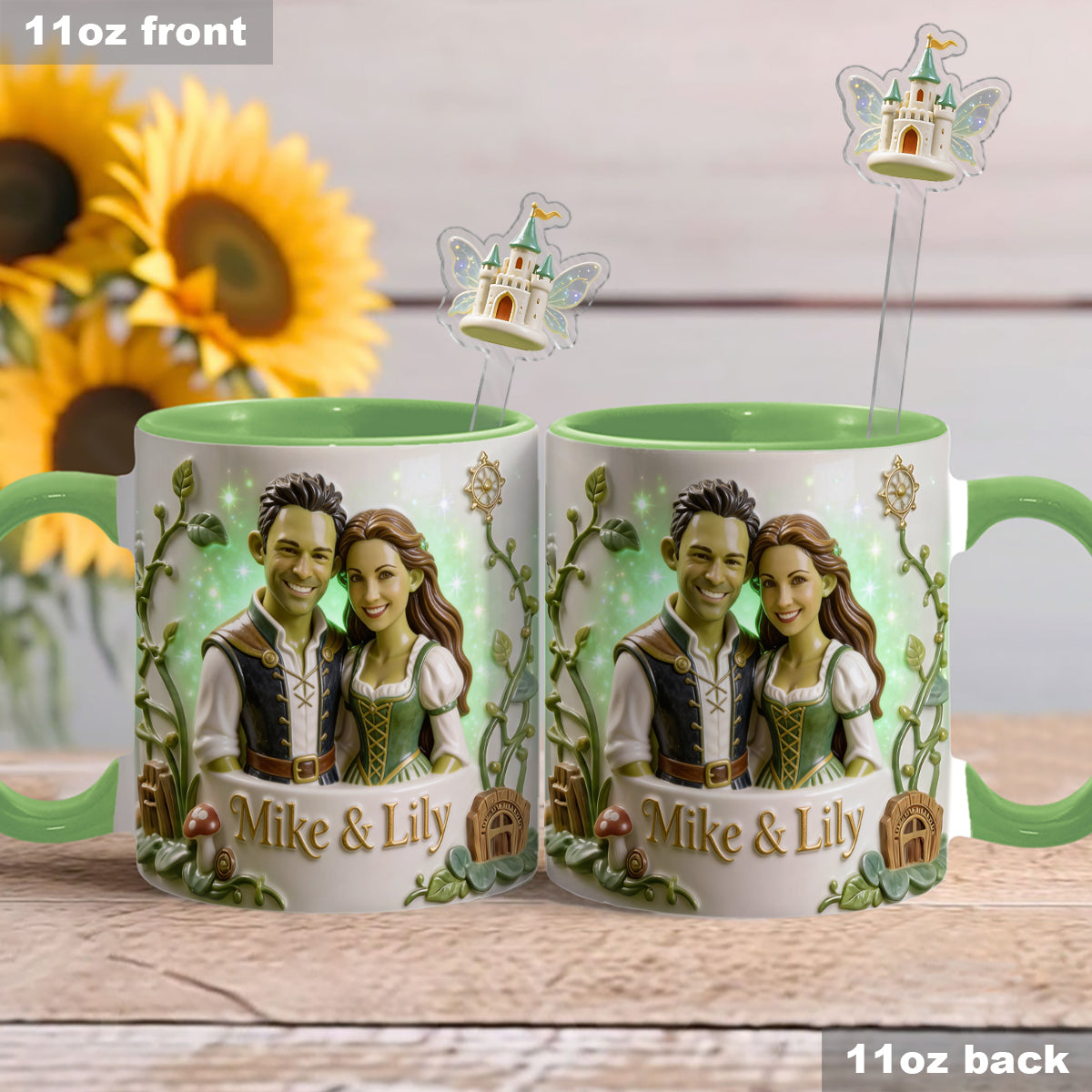 Green Ogre Character - Personalized Shrek Set Accent Mug with Acrylic Stirrers