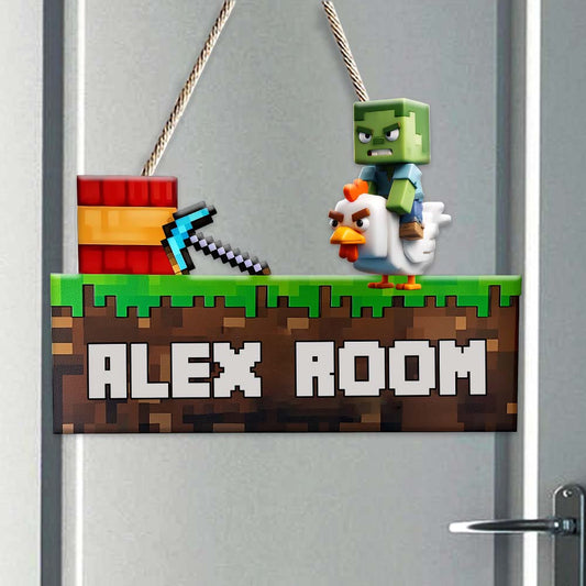 Room Door Sign - Personalized Block World Custom Shaped Wood Sign