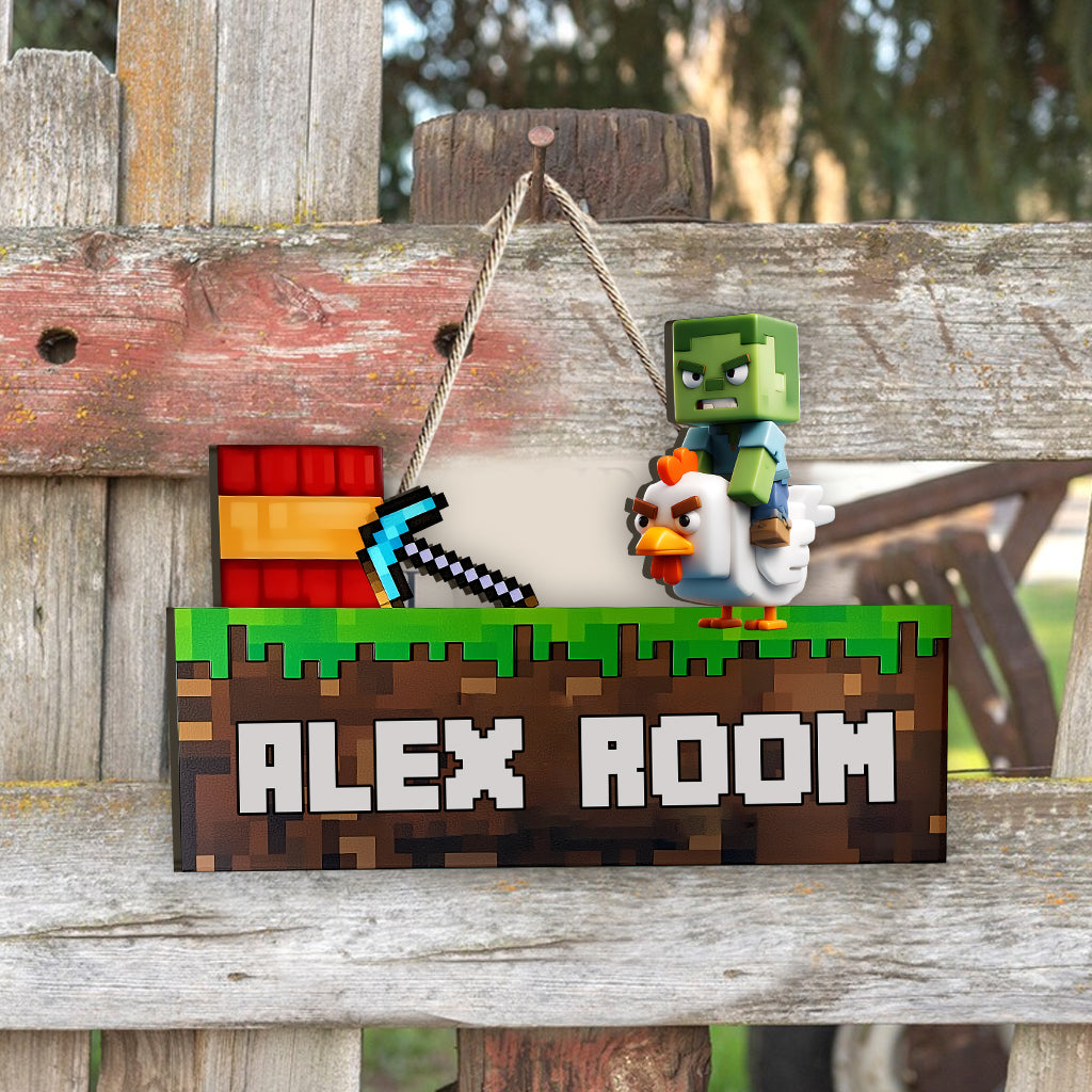Room Door Sign - Personalized Block World Custom Shaped Wood Sign
