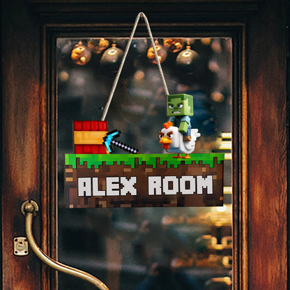 Room Door Sign - Personalized Block World Custom Shaped Wood Sign