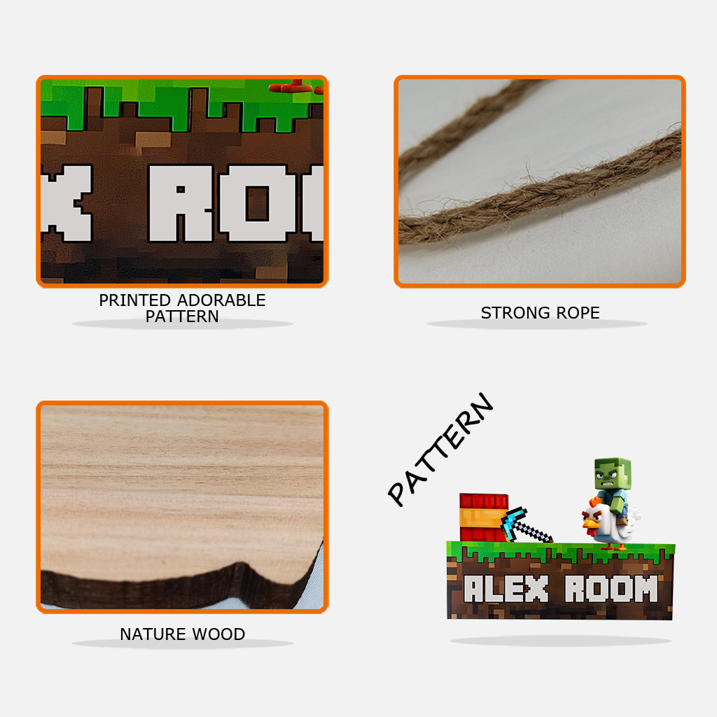 Room Door Sign - Personalized Block World Custom Shaped Wood Sign