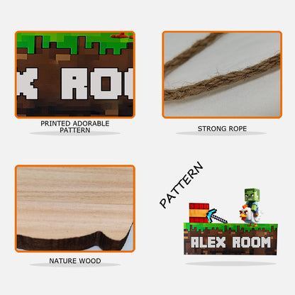 Room Door Sign - Personalized Block World Custom Shaped Wood Sign