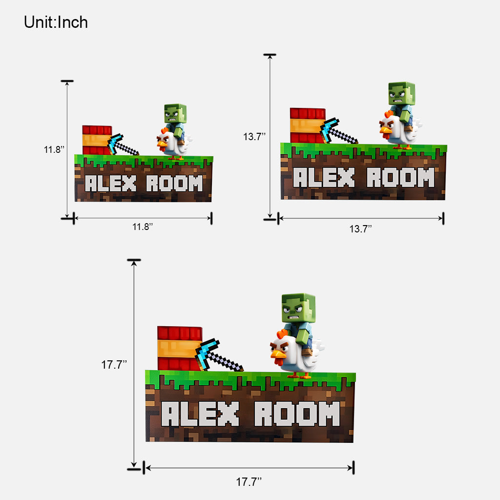 Room Door Sign - Personalized Block World Custom Shaped Wood Sign