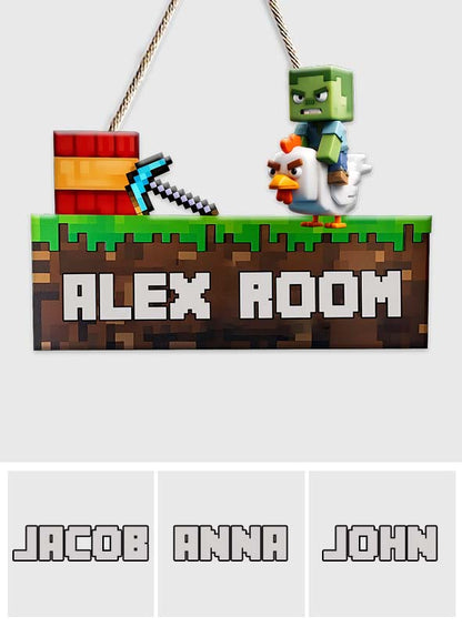 Room Door Sign - Personalized Block World Custom Shaped Wood Sign