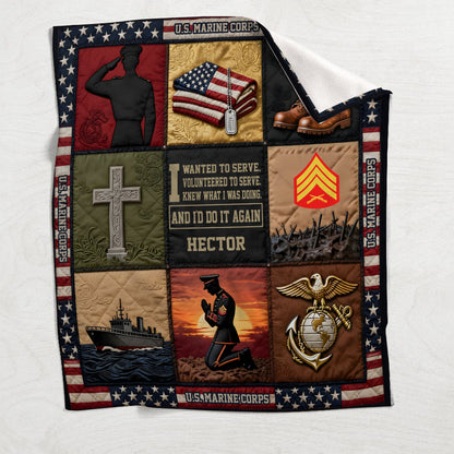 I Volunteered To Be A Marine - Personalized Veteran Blanket