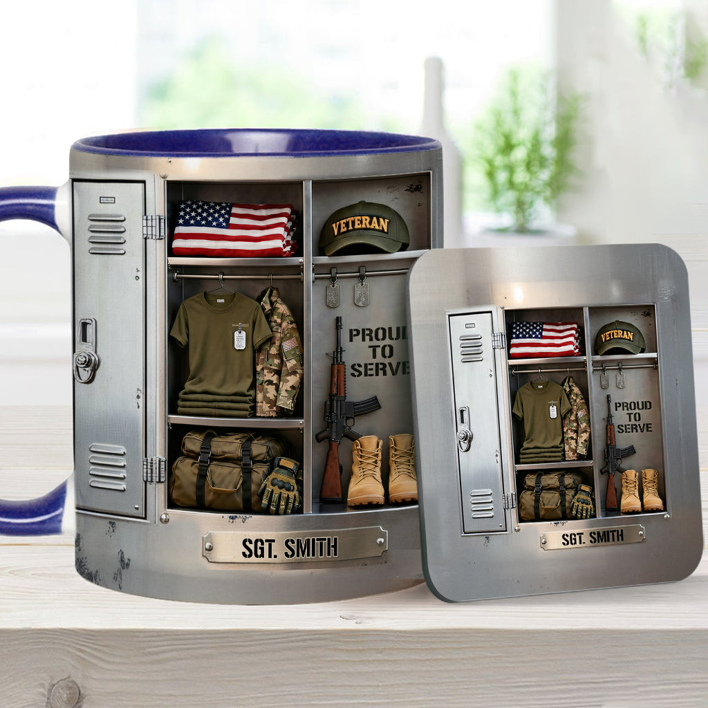 PROUD TO SERVE - Personalized Veteran Accent Mug & Coaster