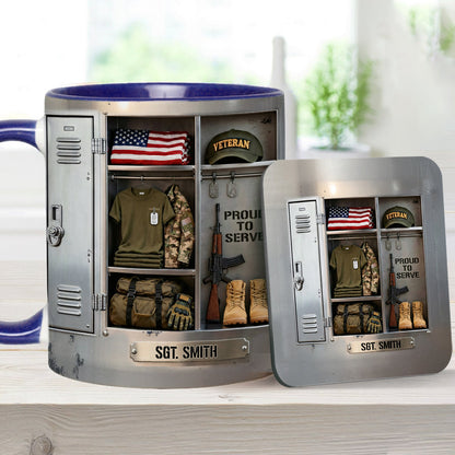 PROUD TO SERVE - Personalized Veteran Accent Mug & Coaster