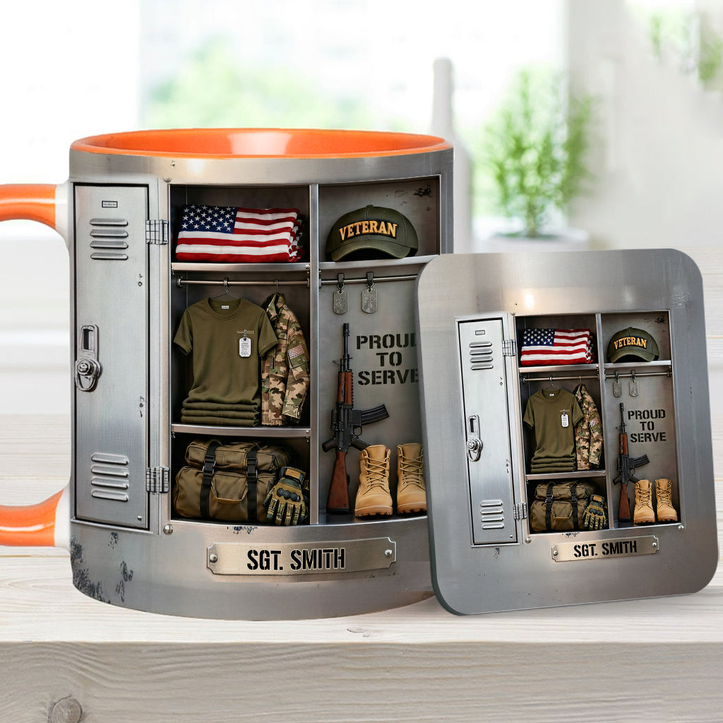 PROUD TO SERVE - Personalized Veteran Accent Mug & Coaster