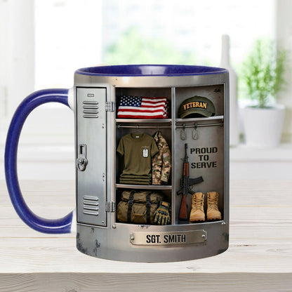 PROUD TO SERVE - Personalized Veteran Accent Mug & Coaster