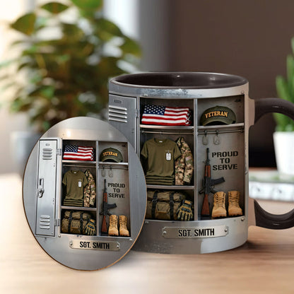 PROUD TO SERVE - Personalized Veteran Accent Mug & Coaster