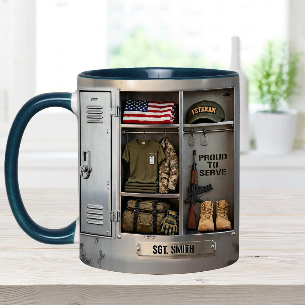 PROUD TO SERVE - Personalized Veteran Accent Mug & Coaster