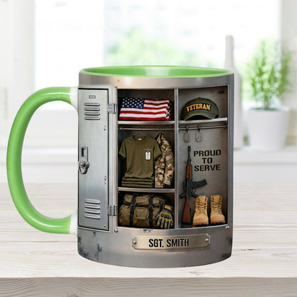 PROUD TO SERVE - Personalized Veteran Accent Mug & Coaster