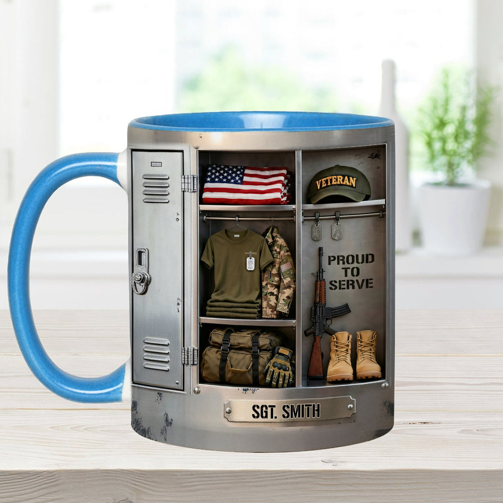 PROUD TO SERVE - Personalized Veteran Accent Mug & Coaster
