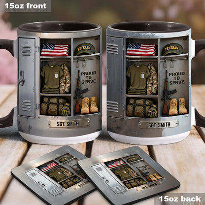 PROUD TO SERVE - Personalized Veteran Accent Mug & Coaster