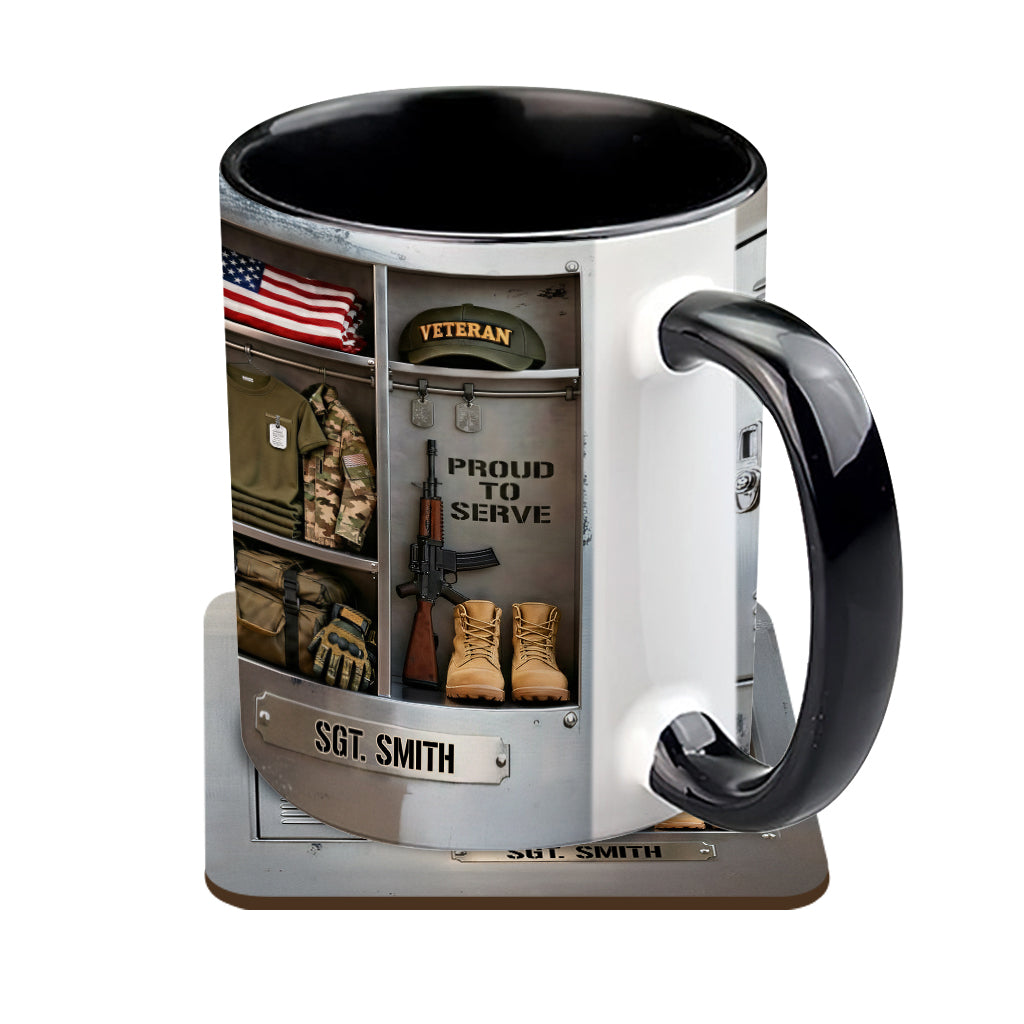 PROUD TO SERVE - Personalized Veteran Accent Mug & Coaster