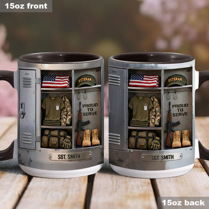 PROUD TO SERVE - Personalized Veteran Accent Mug & Coaster