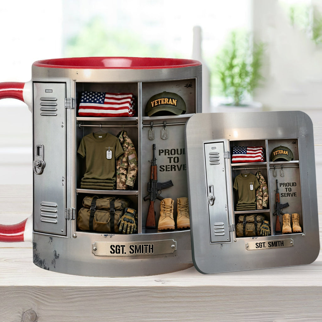 PROUD TO SERVE - Personalized Veteran Accent Mug & Coaster