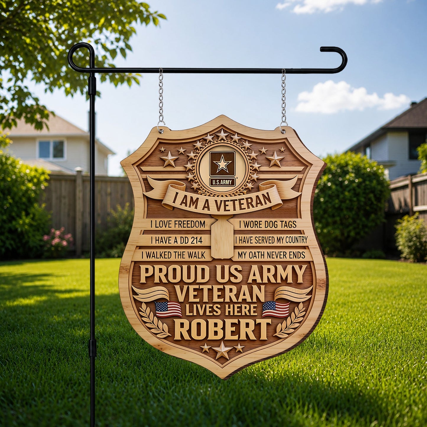 PROUD VETERAN - Personalized Veteran Wood Sign With Stake