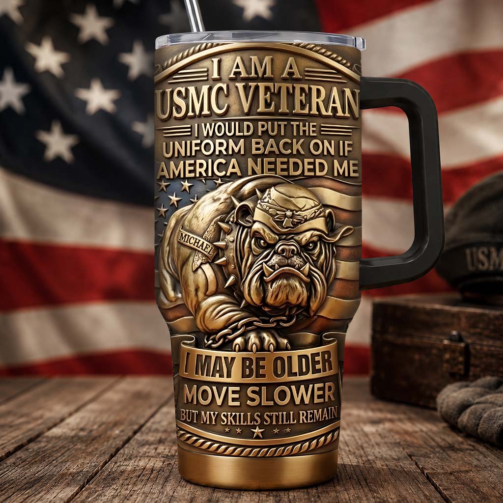 Semper Fidelis Bulldog - Personalized Veteran Tumbler With Handle