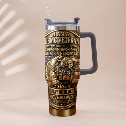 Semper Fidelis Bulldog - Personalized Veteran Tumbler With Handle