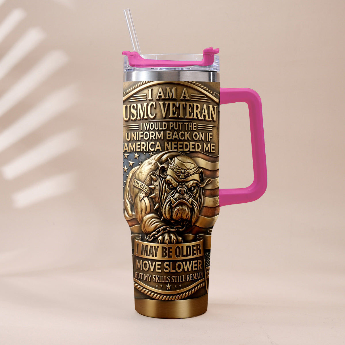 Semper Fidelis Bulldog - Personalized Veteran Tumbler With Handle