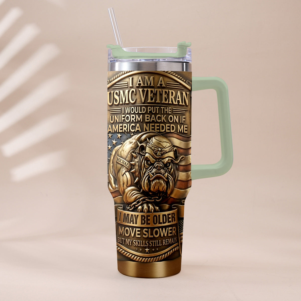 Semper Fidelis Bulldog - Personalized Veteran Tumbler With Handle