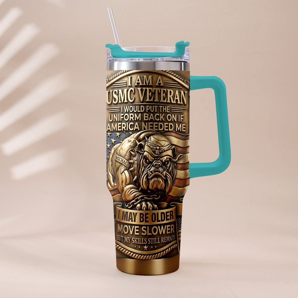 Semper Fidelis Bulldog - Personalized Veteran Tumbler With Handle