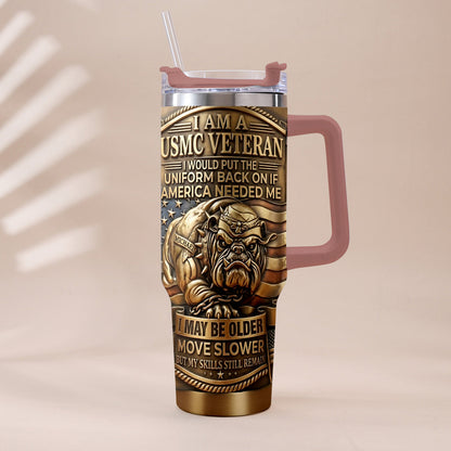 Semper Fidelis Bulldog - Personalized Veteran Tumbler With Handle