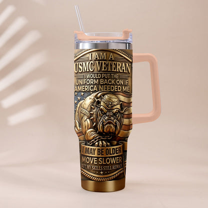Semper Fidelis Bulldog - Personalized Veteran Tumbler With Handle