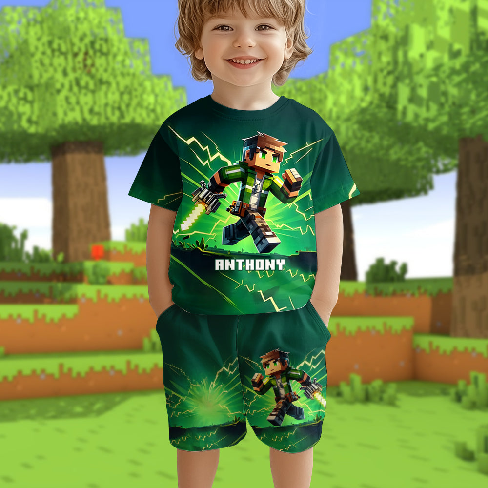 Gift For Block World Loving Kid - Personalized Block World Kid T-shirt & Shorts