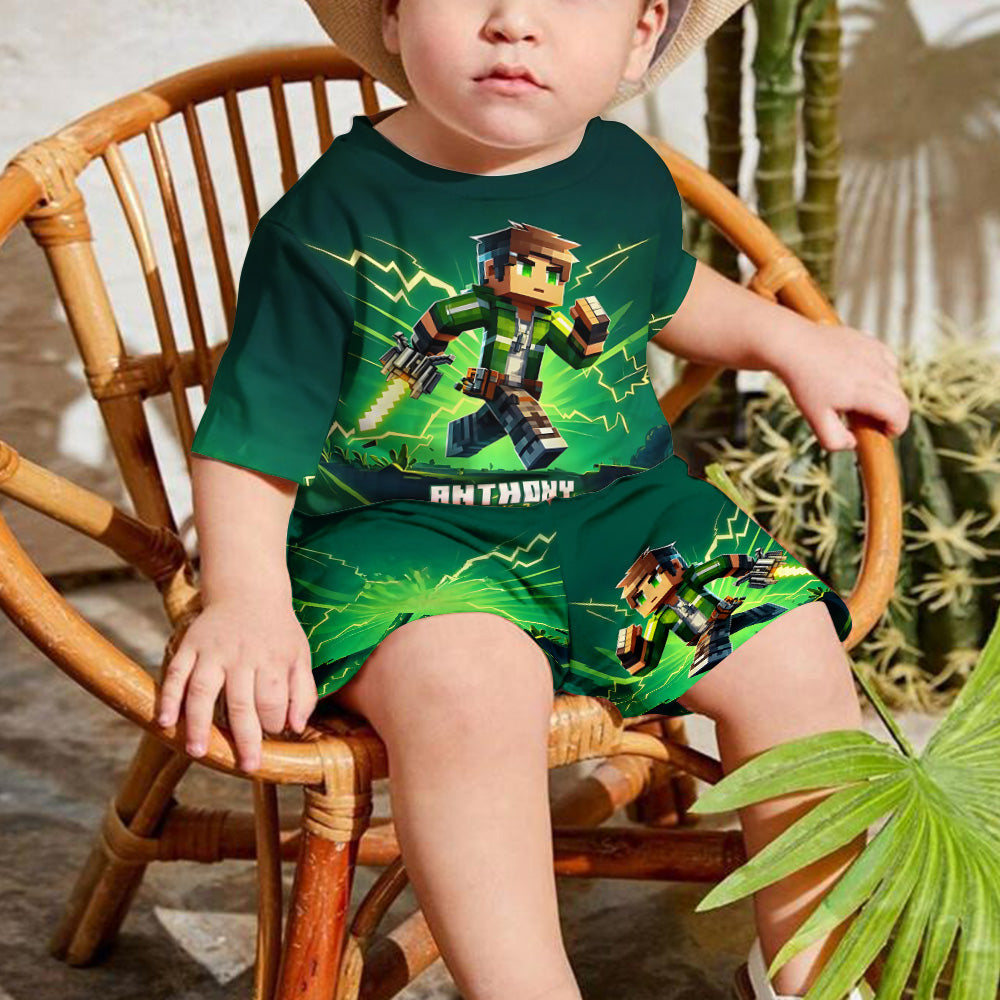 Gift For Block World Loving Kid - Personalized Block World Kid T-shirt & Shorts