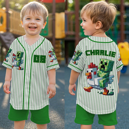 Chicken Jockey - Personalized Block World Kid Jersey Shirt & Shorts