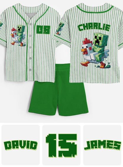 Chicken Jockey - Personalized Block World Kid Jersey Shirt & Shorts