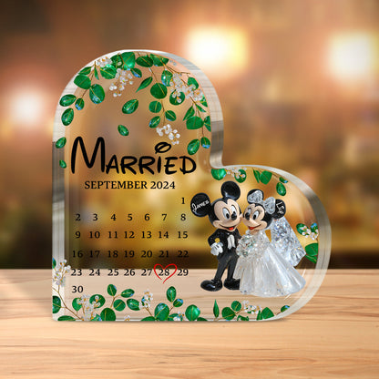 Cute Mouse Couple Married Calendar - Personalized Mouse Custom Shaped Acrylic Plaque