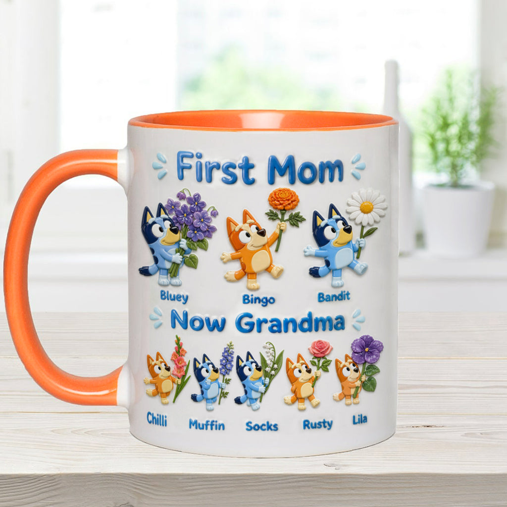 First Mom, Now Grandma - Personalized Blue Dog Accent Mug