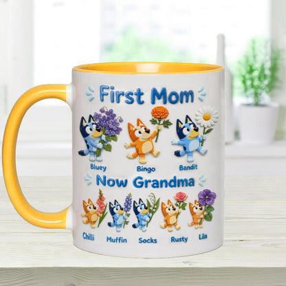 First Mom, Now Grandma - Personalized Blue Dog Accent Mug