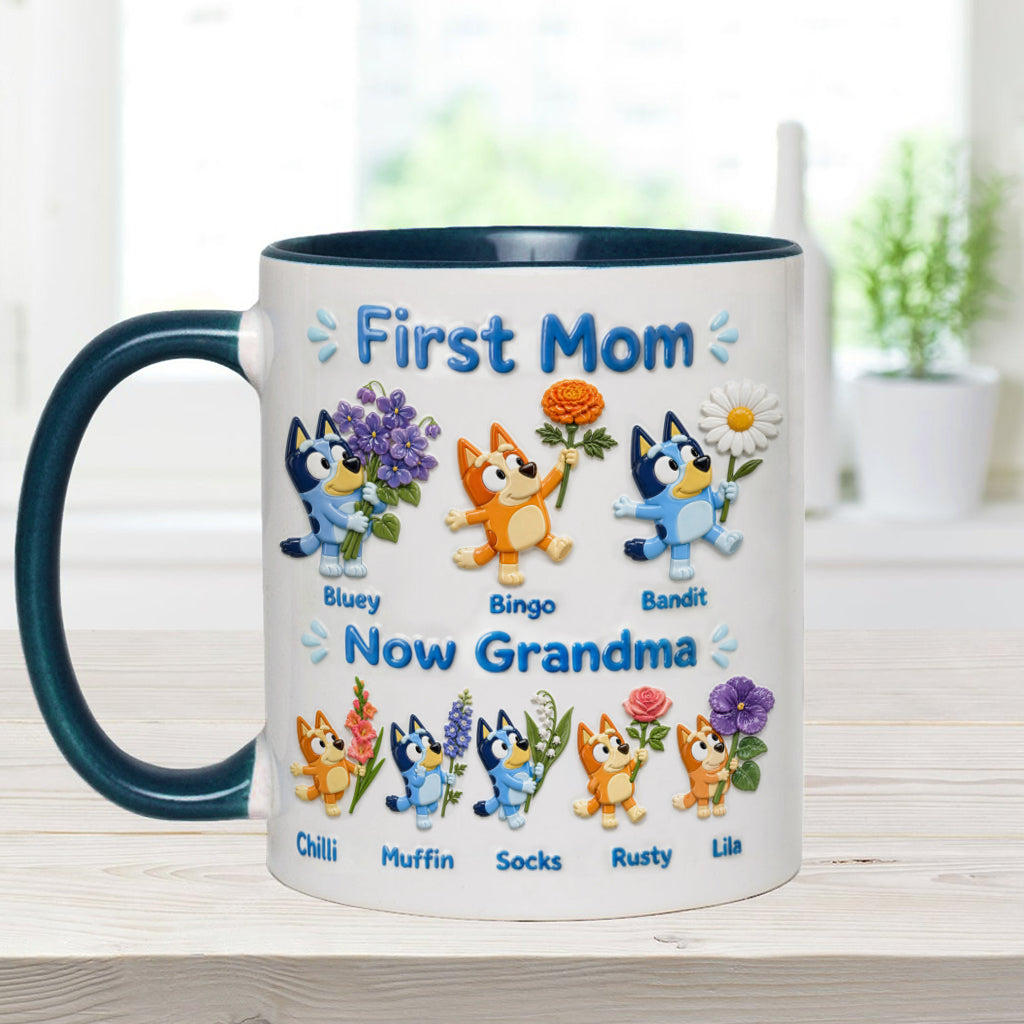 First Mom, Now Grandma - Personalized Blue Dog Accent Mug