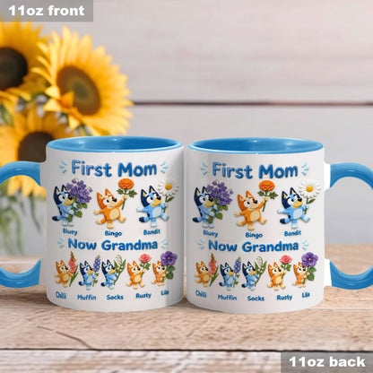 First Mom, Now Grandma - Personalized Blue Dog Accent Mug
