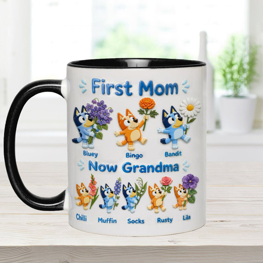 First Mom, Now Grandma - Personalized Blue Dog Accent Mug
