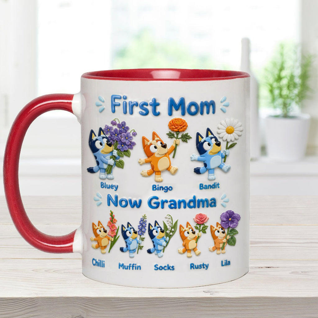 First Mom, Now Grandma - Personalized Blue Dog Accent Mug