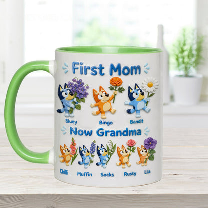 First Mom, Now Grandma - Personalized Blue Dog Accent Mug