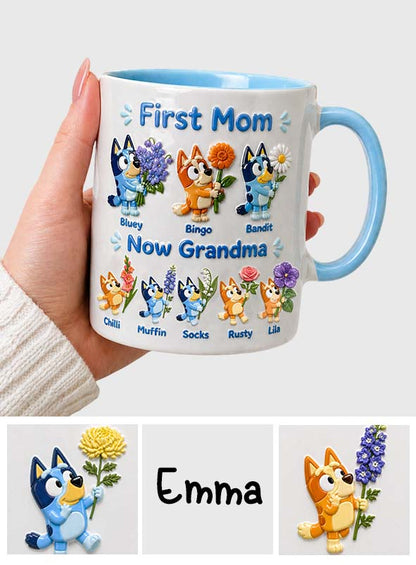 First Mom, Now Grandma - Personalized Blue Dog Accent Mug